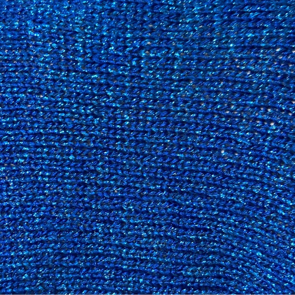 LILLIE RUBIN Metallic Blue Deep V Neck Sweater Dolman Sleeves VINTAGE